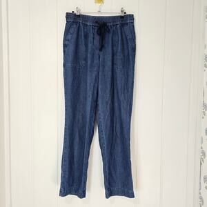Talbots Chambray Straight Leg Drawstring Pants Blue Casual Denim Size S